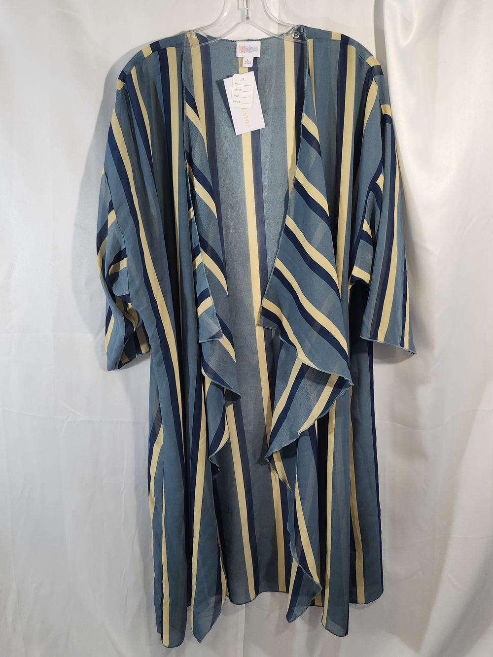LuLaRoe Teal & Yellow Striped Open Front Kimono
